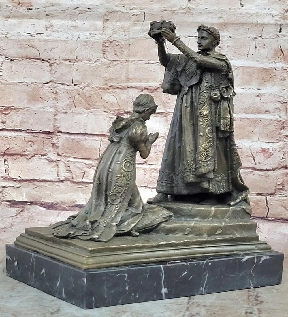 Coronation'' Bronze Sculpture - Medieval King Crowning Queen Statue on Marble Base - 12'' x 10'' (1 of 6)