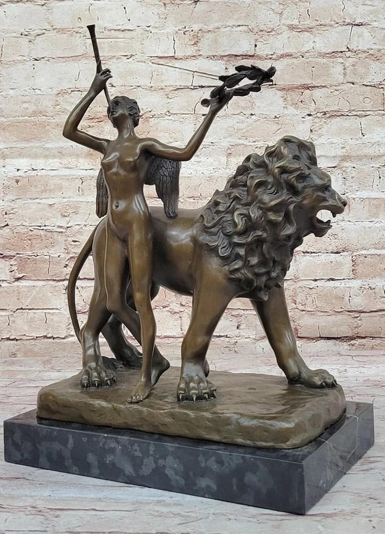 Celestial Guardian - Aldo Vitaleh Signed Original Bronze Sculpture on Marble Base - 15.5'' x 11.5'': Celestial Guardian - Aldo Vitaleh Signed Original Bronze Sculpture on Marble Base - 15.5" x 11.5" "Celestial Guardian" - an exquisite bronze sculpture by the renowned Italian artist Al