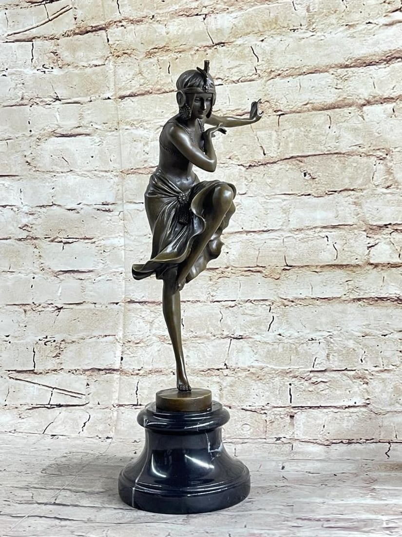 Festive Bronze Dancer Sculpture Inspired by D.H. Chiparus - 15'' x 5.5'' (1 of 6)