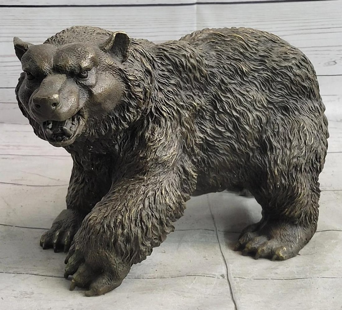 Fierce Bear Bronze Sculpture - 8'' x 6'': Fierce Bear Bronze Sculpture - 8" x 6" A large and ferocious bear opens his mouth to let out a wild growl. Angry is apparent in its eyes as he frightens his prey or rival. His fur grows thick 