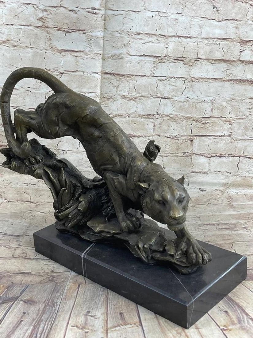 Bugatti's Roaring Majesty Fierce Tiger Original Bronze Art Sculpture on Marble Base - 13'' x 18'': Bugatti's Roaring Majesty Fierce Tiger Original Bronze Art Sculpture on Marble Base - 13" x 18" Embark on a journey to unveil the captivating essence of the tiger, an unparalleled predator ren