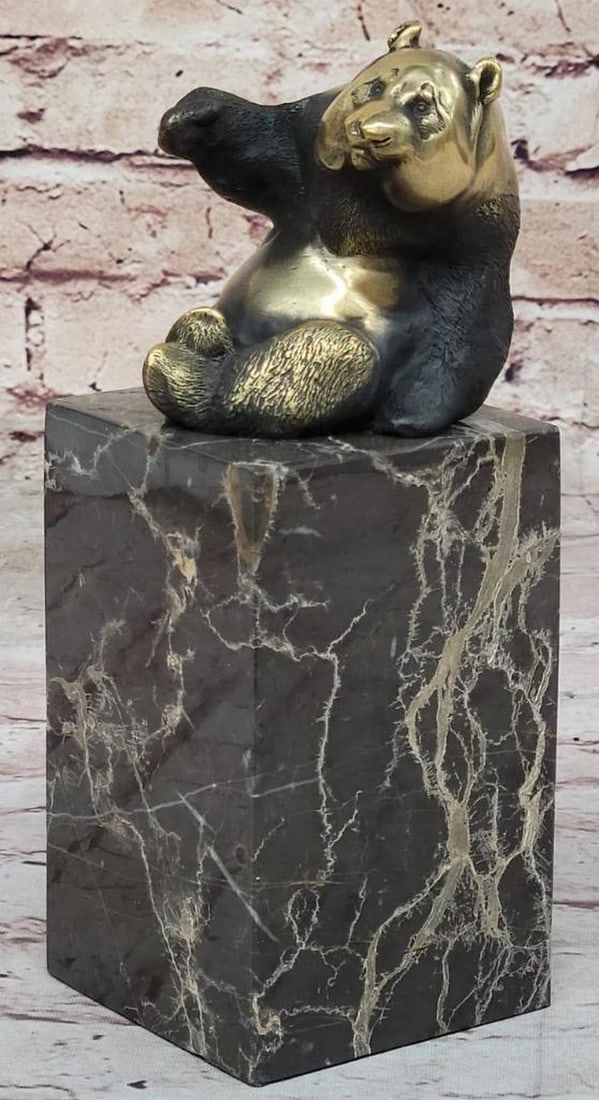 Milo's Serene Harmony: Original Signed Bronze Panda Sculpture on Marble Base - 9'' x 3'': Milo's Serene Harmony: Original Signed Bronze Panda Sculpture on Marble Base - 9" x 3" Milo's Serene Harmony: Bronze Panda Sculpture," a masterpiece by the skilled Portuguese sculptor Milo