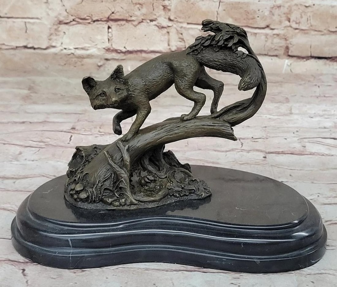 American Fox Scaling Tree Branch Original Bronze Statue - 7.5'' x 9.5'' (1 of 6)