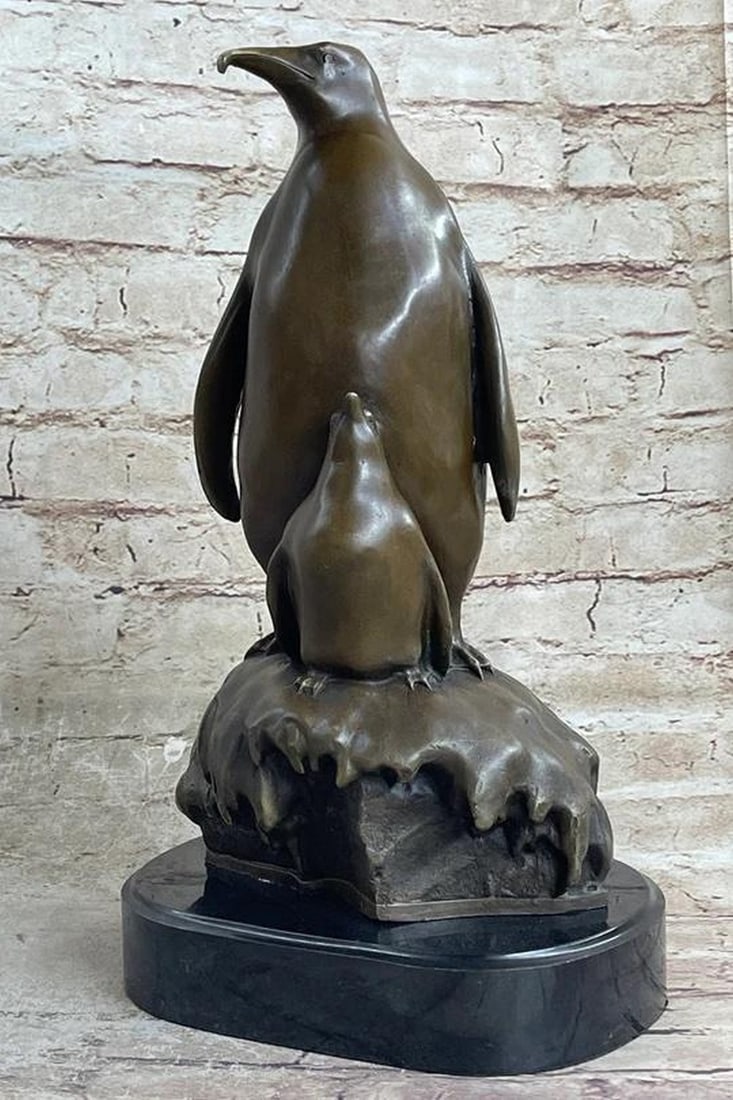 Maternal Penguin Embrace Signed Original Bronze Art Sculpture of Mother and Baby Penguin - 14'' x: Maternal Penguin Embrace Signed Original Bronze Art Sculpture of Mother and Baby Penguin - 14" x 8" Experience the heartwarming embrace of motherhood with our "Maternal Penguin Embrace Sig