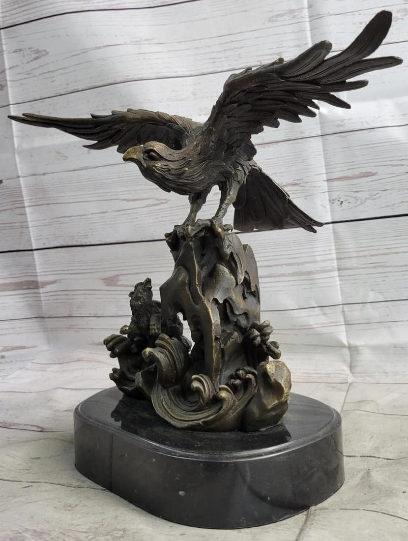 Original Eagle Landing on Waves Bronze Sculpture - 13'' x 13'' (1 of 7)
