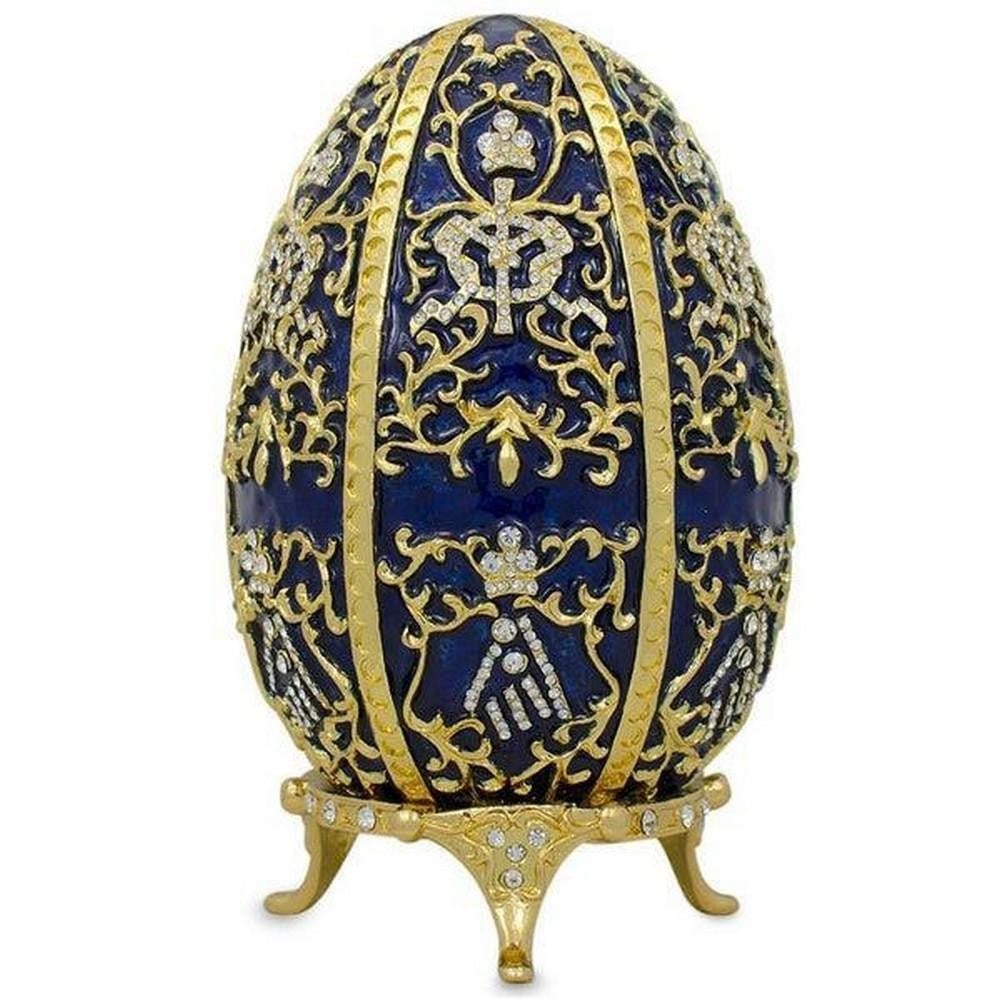 1895 Twelve Monograms Royal Imperial Metal Easter Egg: 1895 Twelve Monograms Royal Imperial Metal Easter Egg 5 Inches Tall on a Stand, 4.5 Inches (Egg Height), Pewter, Crystals, Enamel View photos for further details.