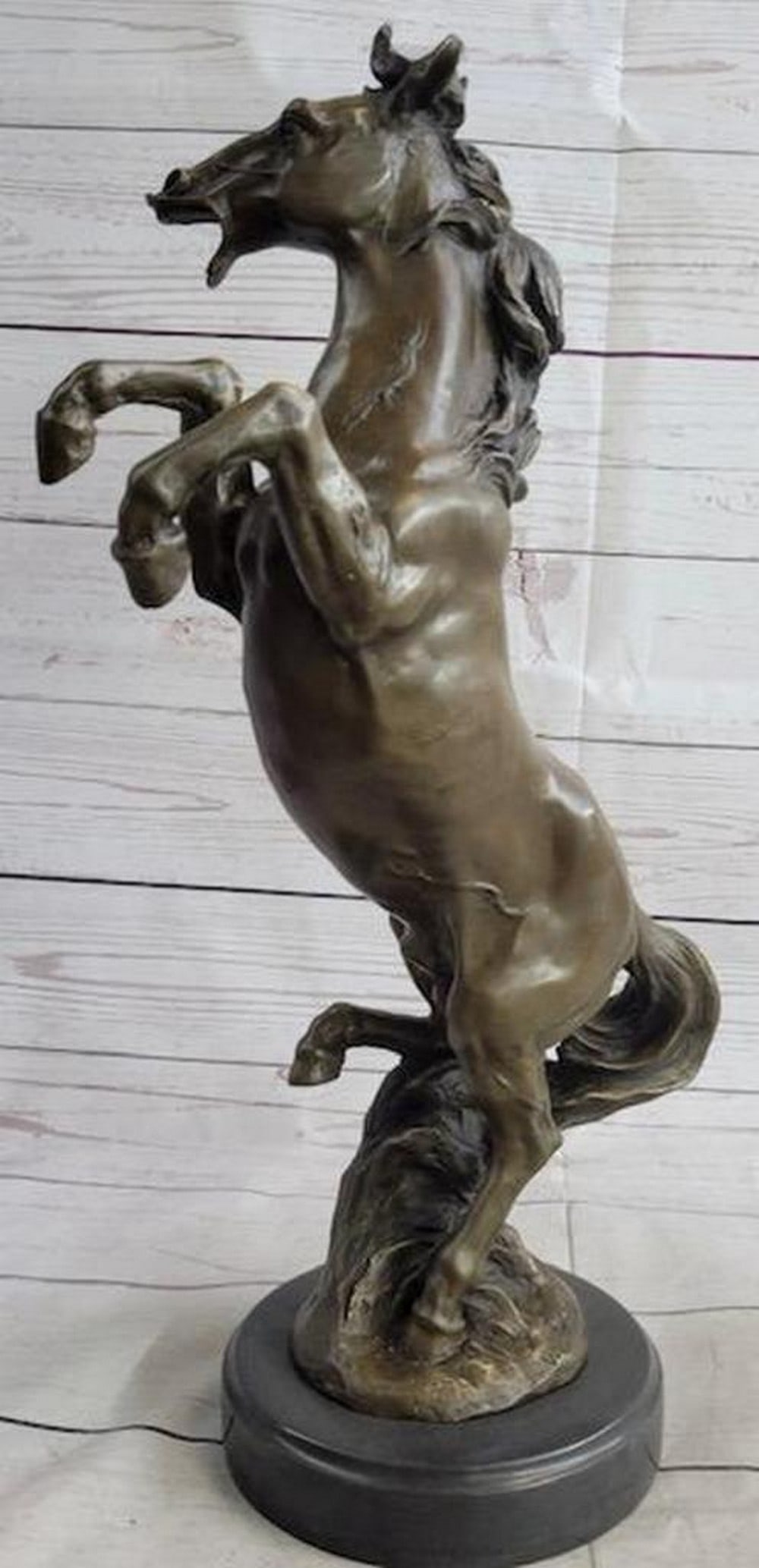 Hot Cast Bronze Rearing Stallion Horse Bronco Western Decor Signed Art Sculpture Statue: Hot Cast Bronze Rearing Stallion Horse Bronco Western Decor Signed Art Sculpture Statue This is a majestic sculpture of a rearing horse. Likely to be a stallion he rears himself up high as he releases