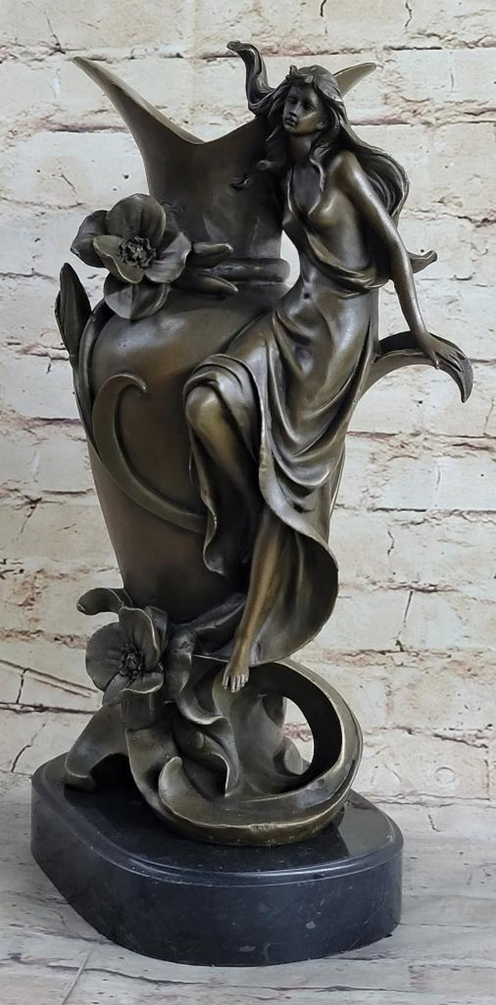 Original Bronze Nymph Vase Sculpture by J. Kassin - 15.5'' x 8'': Original Bronze Nymph Vase Sculpture by J. Kassin - 15.5" x 8" Add an air of elegance and sensual beauty to your space with this stunning bronze vase sculpture by J. Kassin. Handcrafted and sign