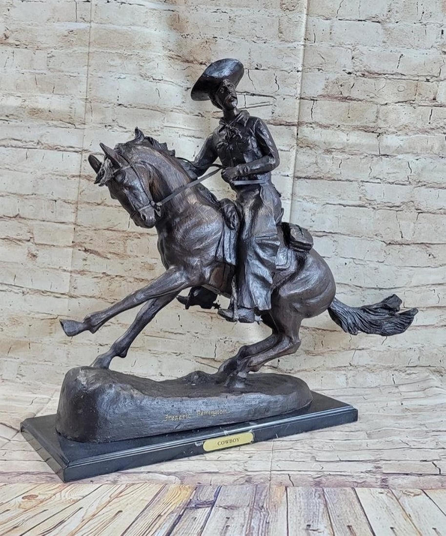 Remington Inspired Western Cowboy Rodeo Bronze Sculpture (1 of 9)