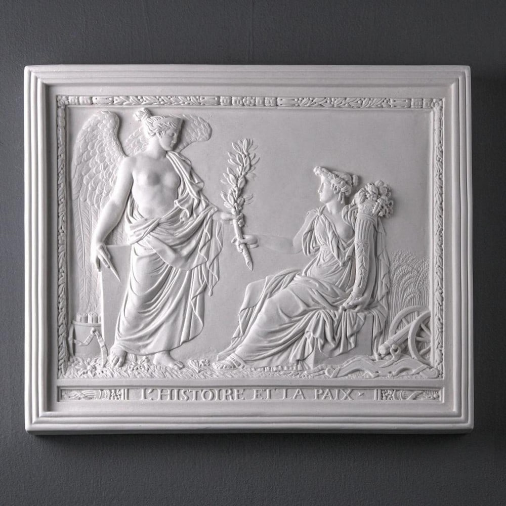 Triumph of Peace: Neoclassical Bas-Relief 'L'Histoire et la Paix' - 14.4'' x 17.5'': Triumph of Peace: Neoclassical Bas-Relief L Histoire et la Paix - 14.4" x 17.5" Immerse your space in the timeless narrative of classical mythology with our exquisite bas-relief, titled " L H