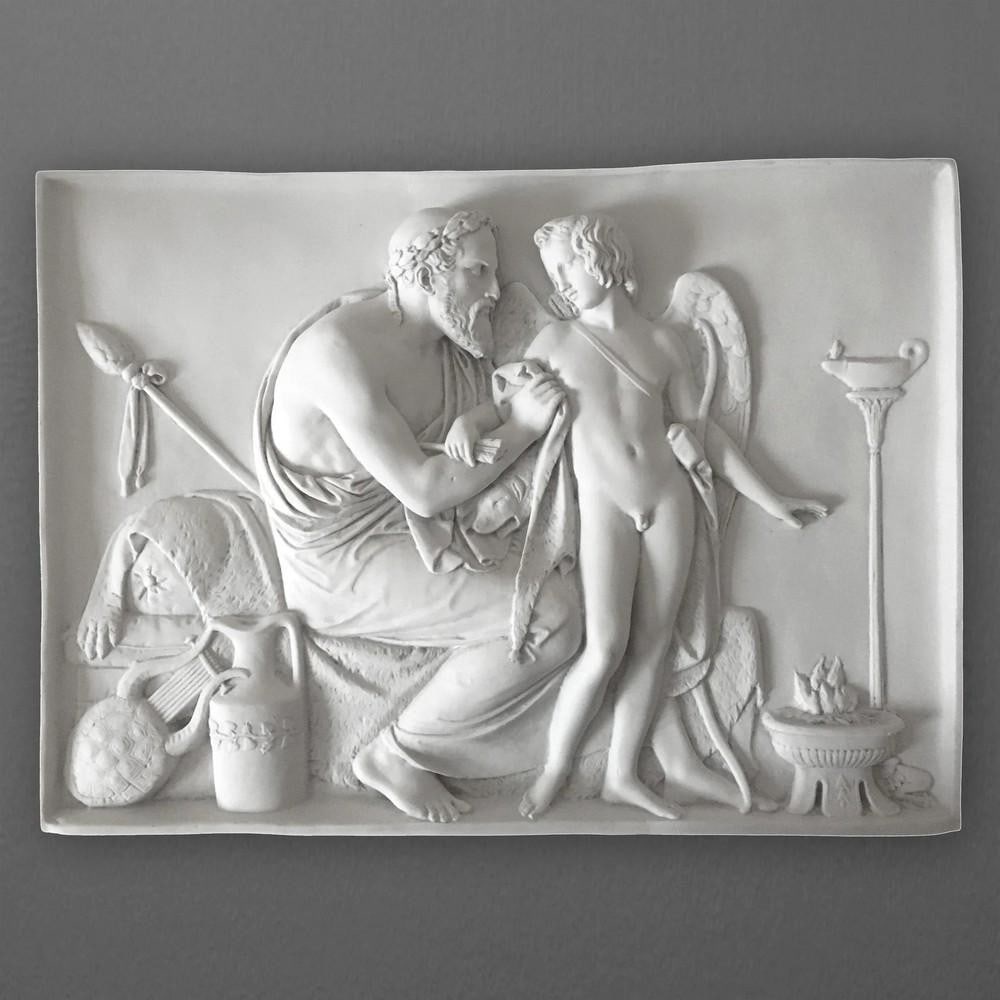 'Cupid Received by Anacreon'' Bas-Relief Sculpture, Inspired by Thorvaldsen - (30.8lbs): " Cupid Received by Anacreon" Bas-Relief Sculpture, Inspired by Thorvaldsen - (30.8lbs) A finely detailed sculpted wall bas-relief, once part of Lord Norton s collection at Hams Hall, Warwickshi