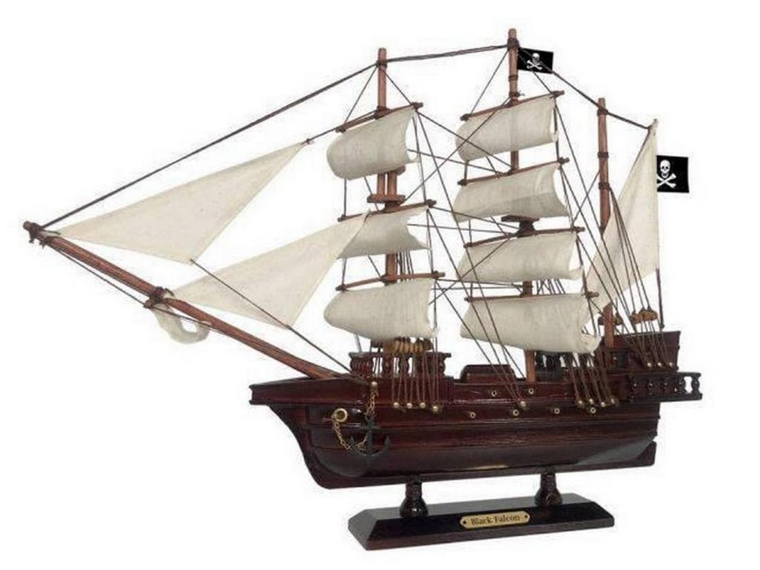 Wooden Captain Kidd's Black Falcon White Sails Pirate Ship Model 20''