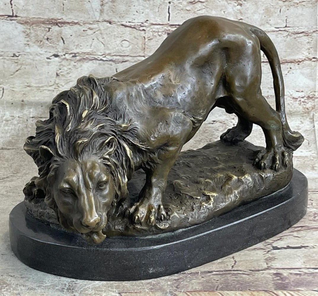 Courageous Lion Bronze Sculpture Inspired by Barye - 8.5'' x 13'': Courageous Lion Bronze Sculpture Inspired by Barye - 8.5" x 13" This exquisite bronze sculpture by the renowned French artisan Antoine-Louis Barye captures the essence of the lion, a creature hi