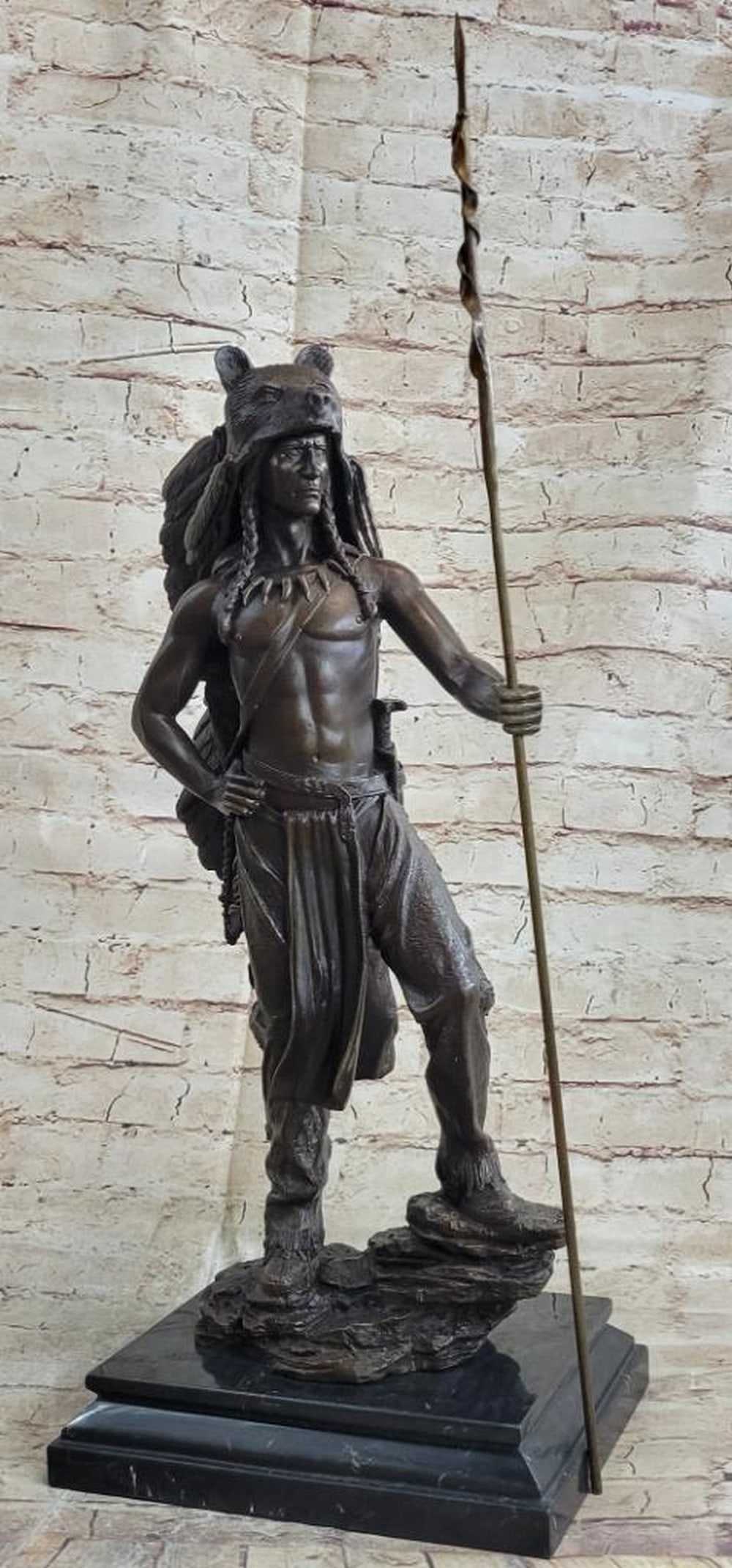 Native American Warrior Wearing Bear Headdress - 22'' x 11'' (1 of 6)