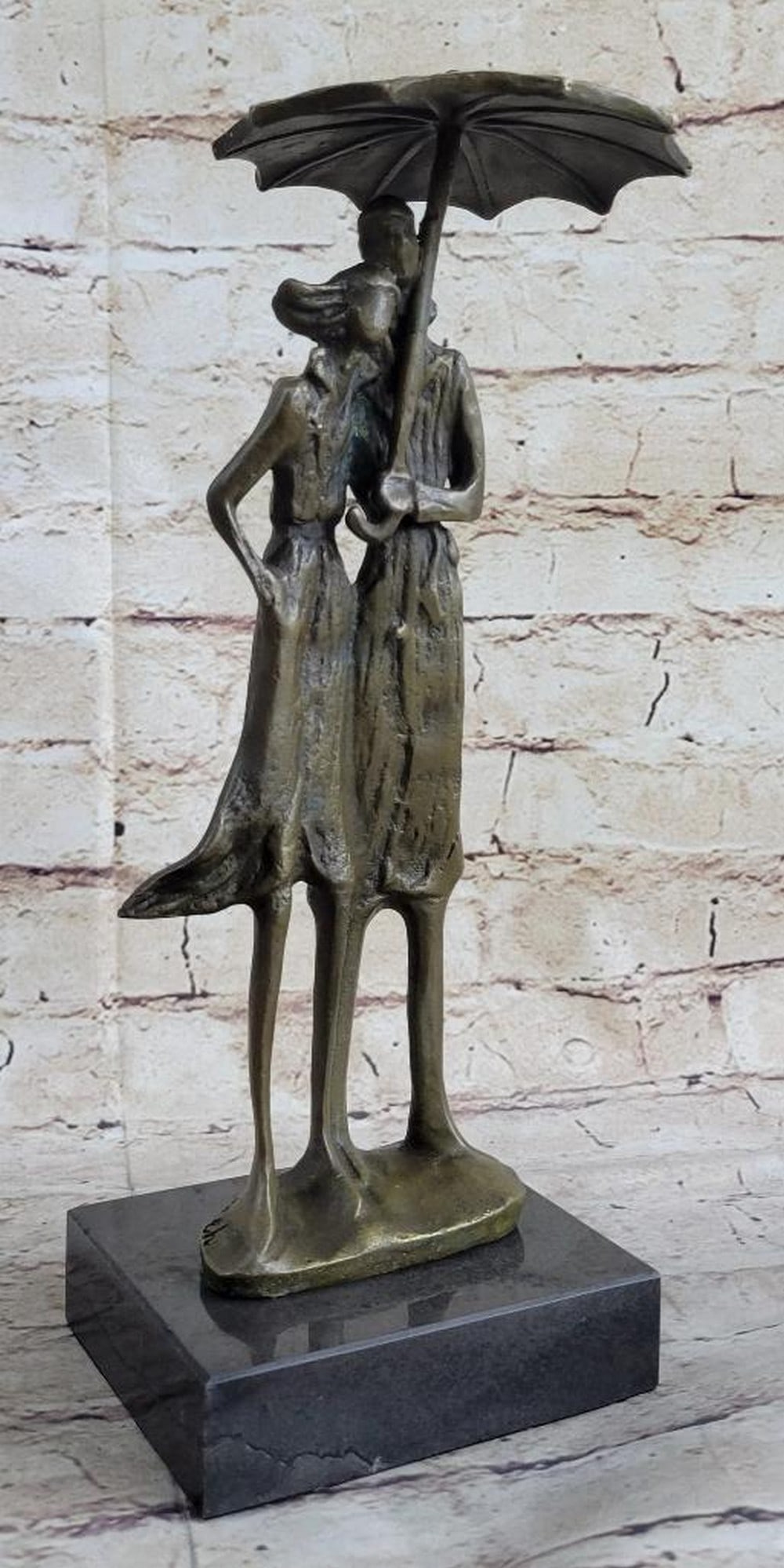 'Lovers in the Rain'' Original Bronze Statue - 12'' x 6'': " Lovers in the Rain" Original Bronze Statue - 12" x 6" Capture the essence of romance with this captivating bronze sculpture of two lovers sharing an umbrella. Their intimacy and connecti