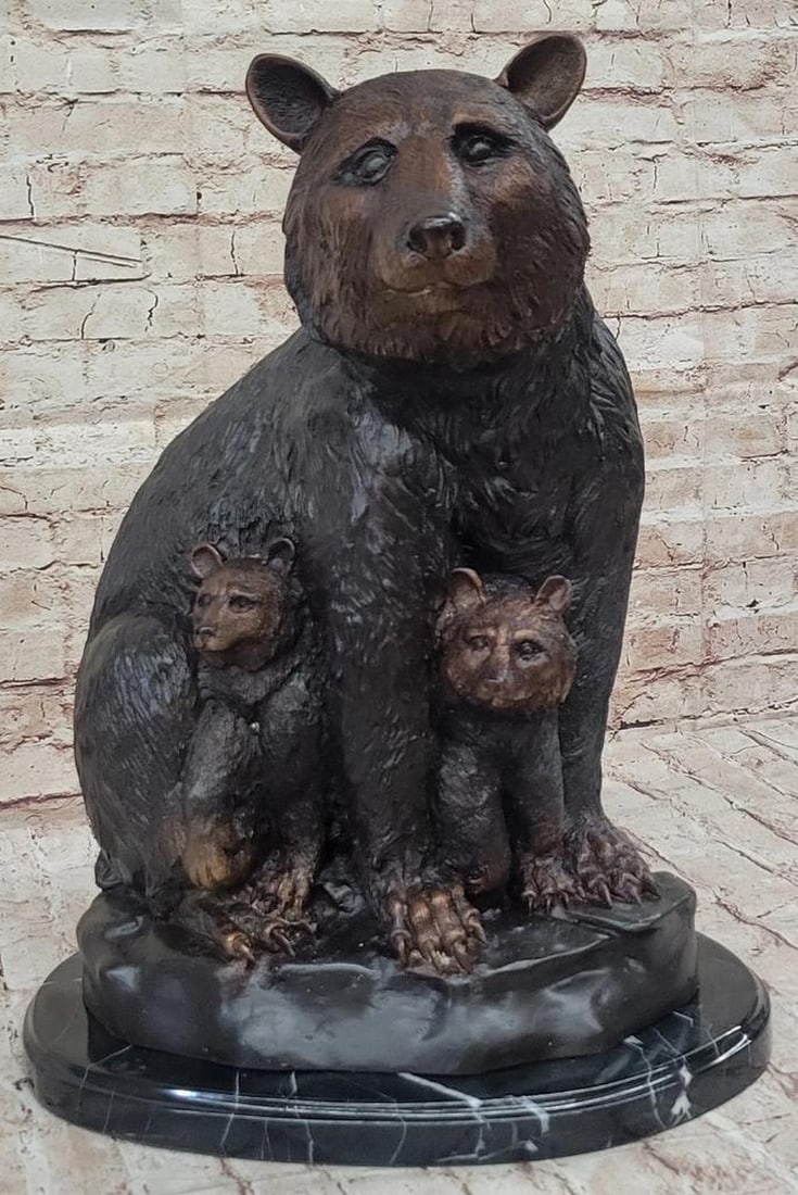 ''Mother Bear with Her Two Cubs'' Bronze Sculpture After Mogniez - 18.5'' x 14.5'': " Mother Bear with Her Two Cubs" Bronze Sculpture After Mogniez - 18.5" x 14.5" Presenting the exquisite " Mother Bear with Her Two Cubs" bronze sculpture by the esteemed artist Mogn