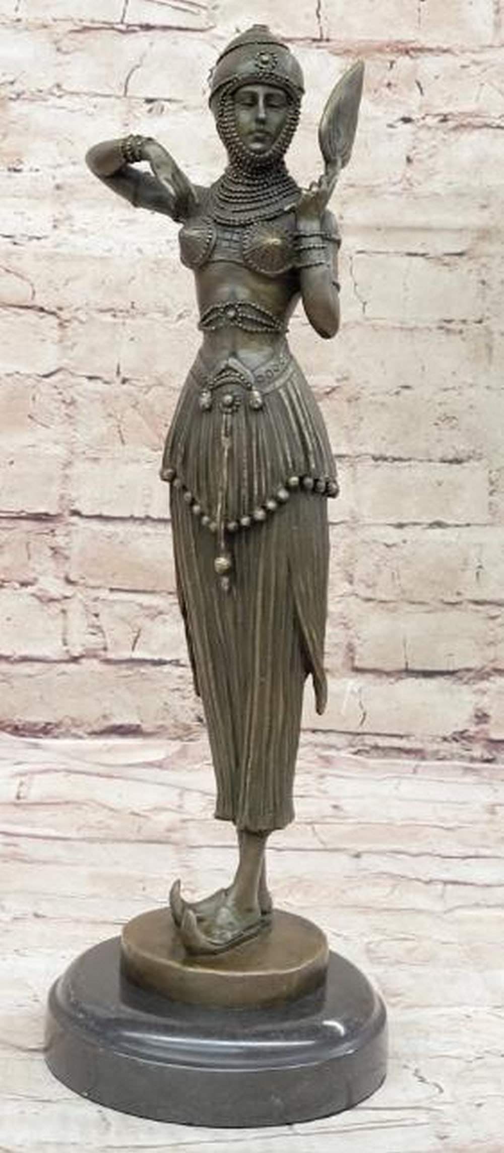 Signed Persian Princess Bronze Sculpture On Marble Base - 6lbs: Ease And Fierce Composure Emanate From This Art Deco Sculpture. It` S A Wonderfully Designed And Executed Work Of Art, From The Delicately Poised Stance Of The Woman In A Gesture Very Reminiscent O