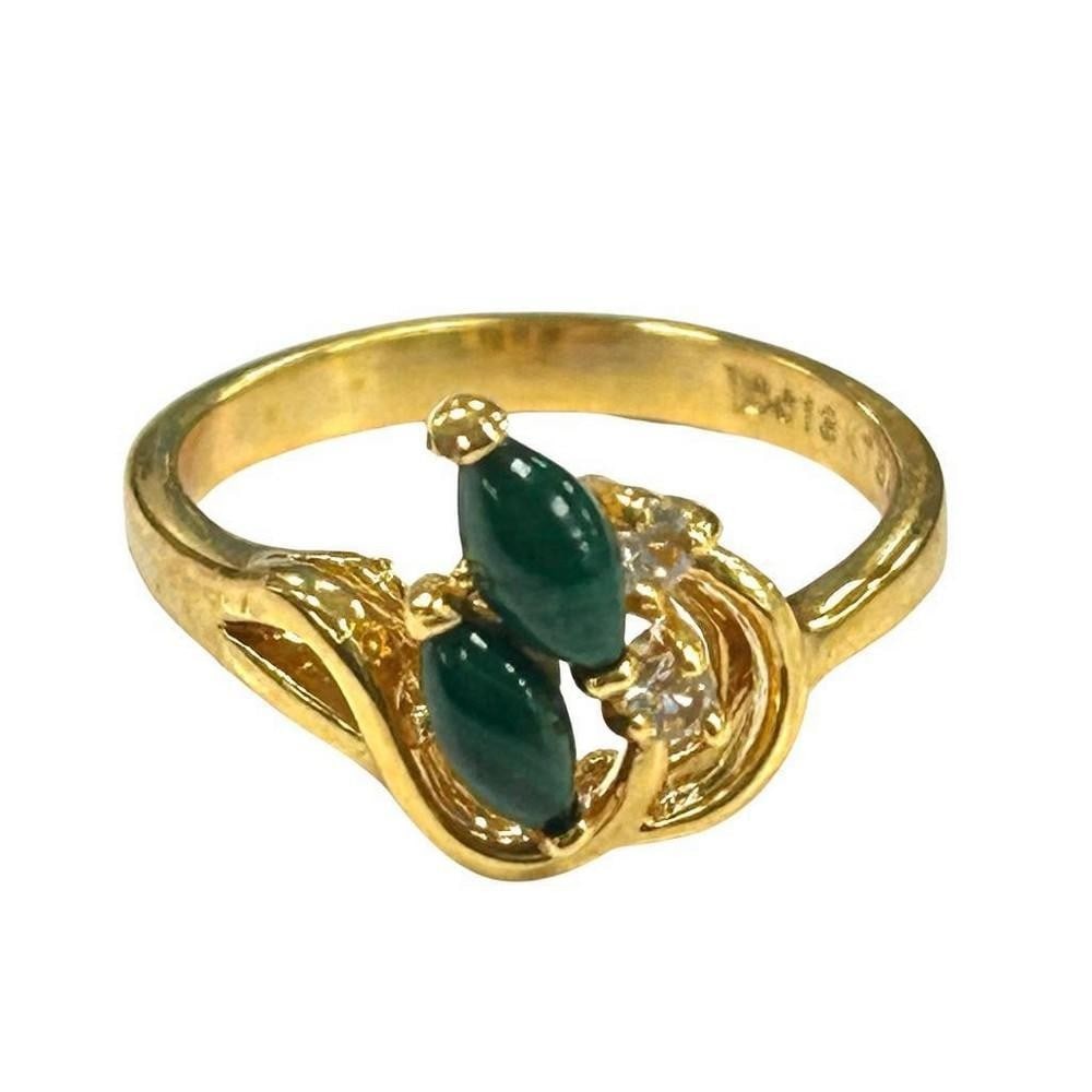 Size 6 Double Green Gemstone 18KTGP Ring (1 of 3)