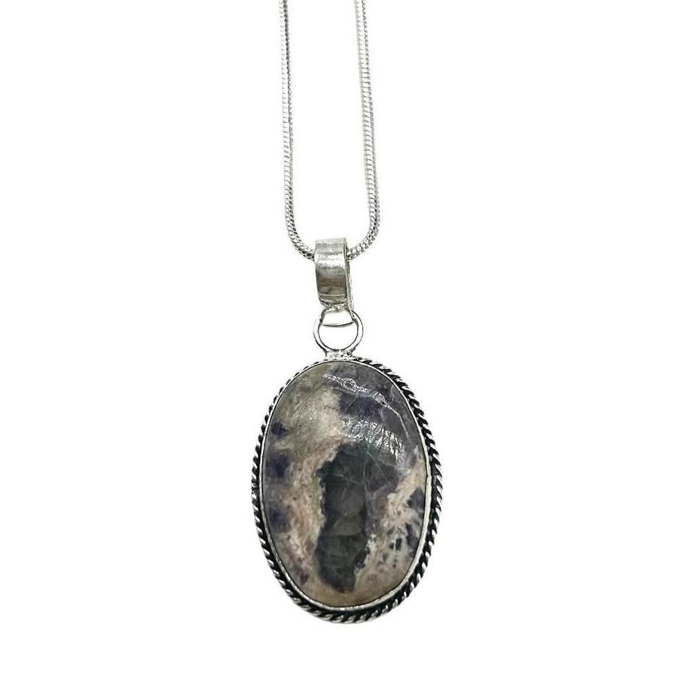 Oval Purple Flourite Necklace Pendant: Oval Purple Flourite Necklace Pendant This gorgeous necklace pendant is a stunning purple smooth textured stone plated with 925 Silver. The necklace chain is 18" long. View Photos For Further Detai