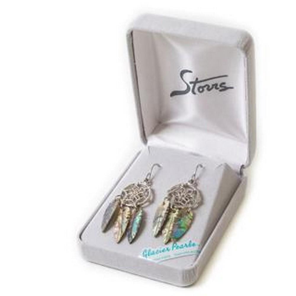 Dangling Dream Catcher Earrings With Colourful Abalone Shell: Dangling Dream Catcher Earrings With Colourful Abalone Shell The compelling beauty of natural abalone shell makes for unique jewelry. Like a rainbow captured in a vibrant blue glacier, these earrings 