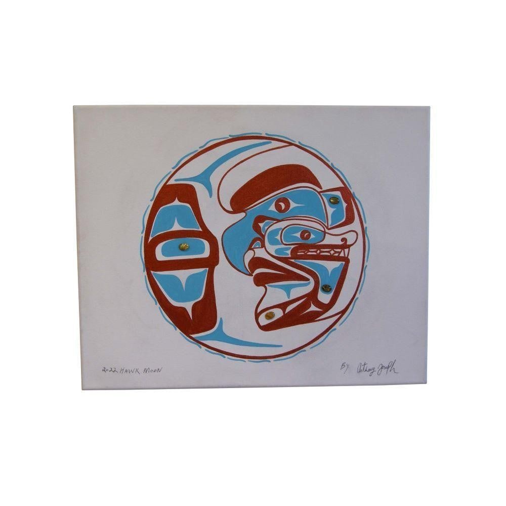 20'' x 16'' Original Hawk Moon Canvas Painting by Anthony Joseph: 20" x 16" Original Hawk Moon Canvas Painting by Anthony Joseph Artist: Anthony Joseph Age: 2022 Dimensions: 20" x 16" Material: Canvas View Photos For Further Details.