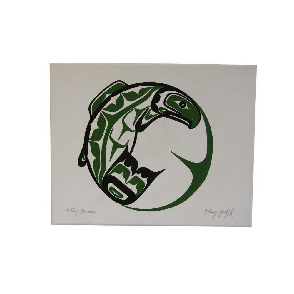 16'' x 20'' Original Green Salmon Canvas Painting by Anthony Joseph (1 of 1)