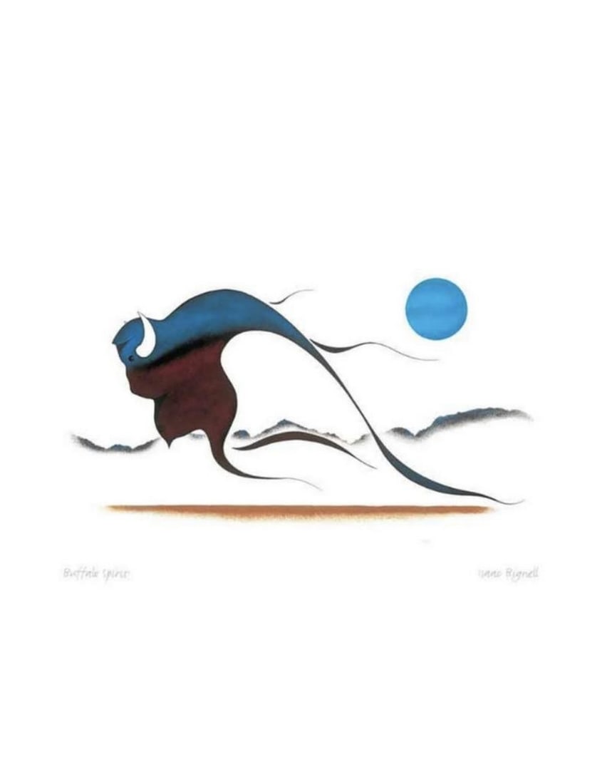 14'' x 12'' Buffalo Spirit Framed Art Print by Isaac Bignell: 14" x 12'' Buffalo Spirit Framed Art Print by Isaac Bignell Isaac Bignell was a Cree painter, born in 1958 on the Pas Reserve, 400 miles north of Winnipeg in Manitoba. Isaac moved to Winnipeg, then