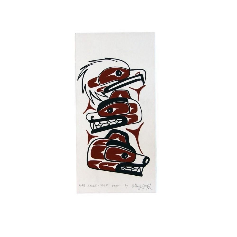 20'' x 10'' Original Eagle, Wolf, & Bear Canvas Painting by Anthony Joseph (1 of 2)