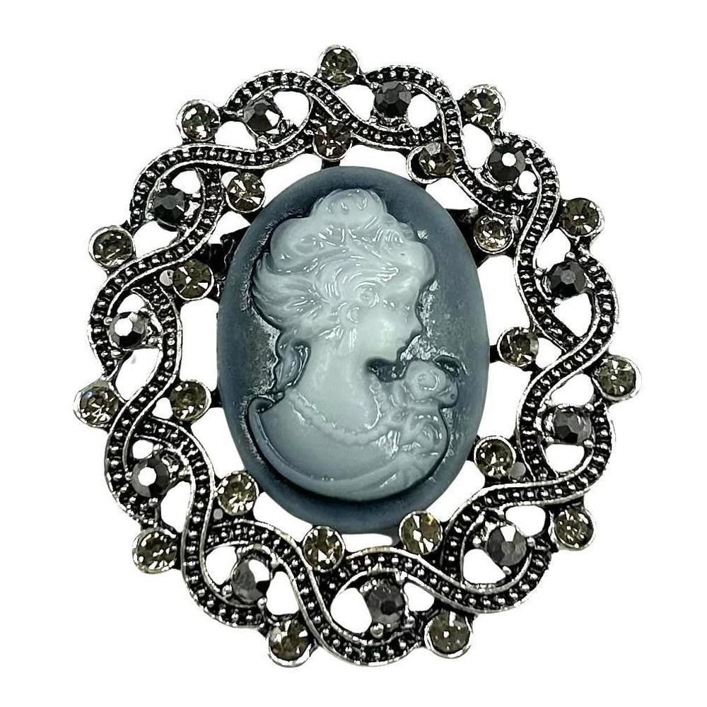 Feminine Grace Rhinestone Cameo Brooch of A Woman: Feminine Grace Rhinestone Cameo Brooch of A Woman This exquisite brooch features a delicately carved silhouette of a woman, capturing her poise and grace in a way that evokes a sense of mystery and