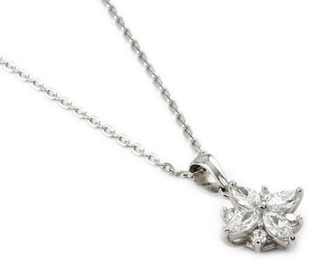 16''+1'' Floral CZ Necklace with Round and Marquise Stones With Adjustable Chain: 16" + 1" Floral CZ Necklace with Round and Marquise Stones With Adjustable Chain Elevate your look with our enchanting 16" + 1" Floral CZ Necklace, crafted from Nickel-free .925 Ster