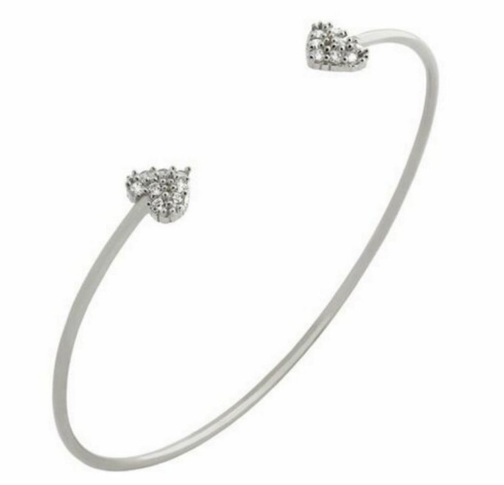 Rhodium Plated 925 Sterling Silver Dainty Bangle with Austrian Crystals: Rhodium Plated 925 Sterling Silver Dainty Bangle with Austrian Crystals. Dimensions: 1.5mm bangle 7mm crystal hearts View Photos for Further Details.