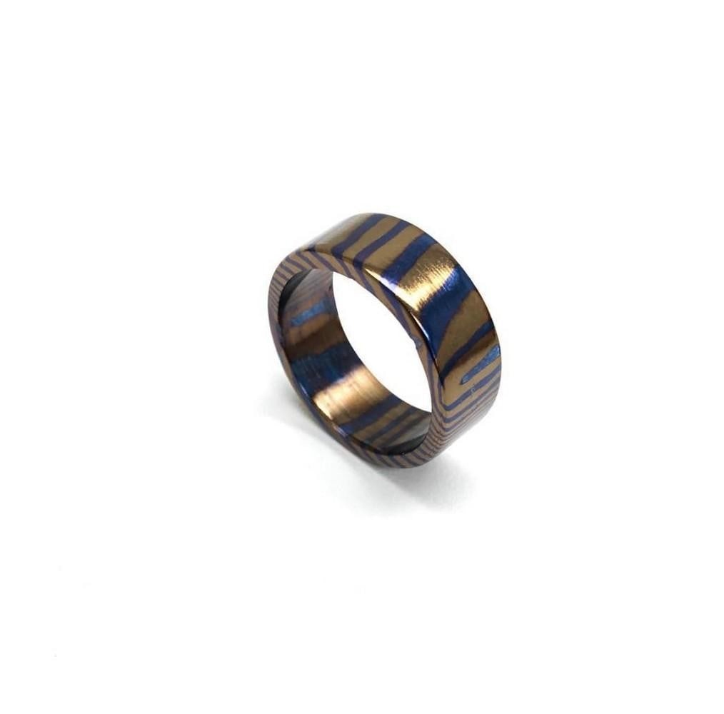 Men's Square Edge Timascus Titanium Ring: Men's Square Edge Timascus Titanium Ring. Size 10, View Photos For More Details.