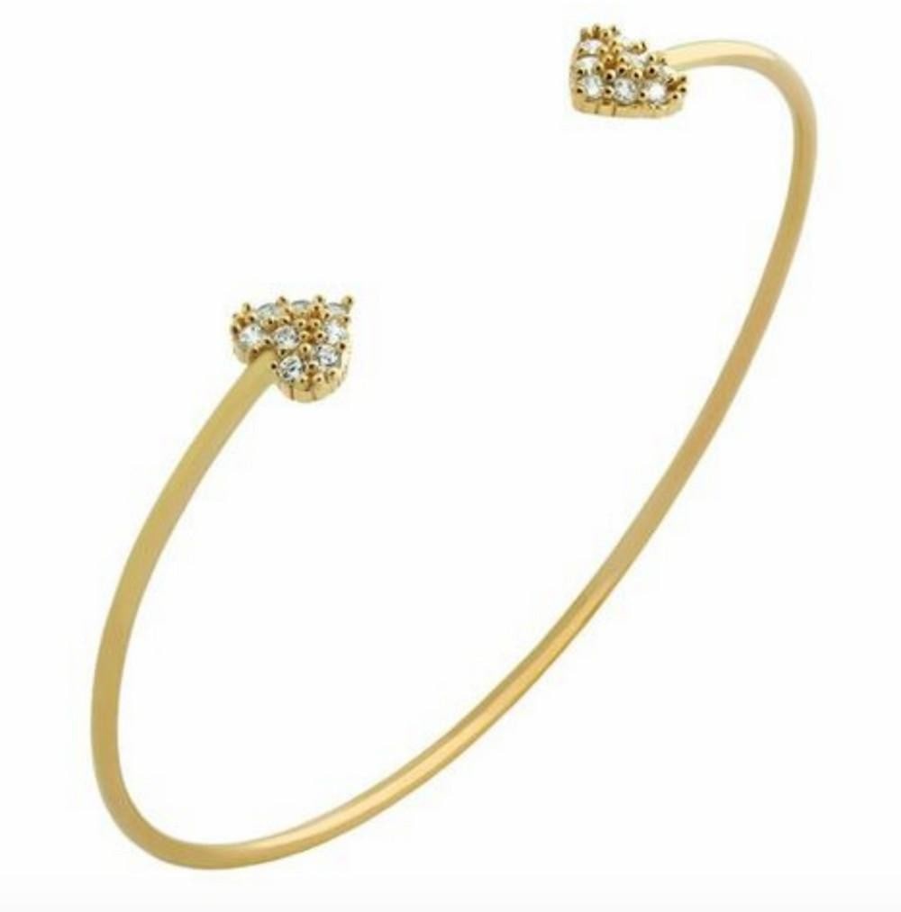 Gold Plated 925 Sterling Silver Dainty Bangle with Austrian Crystal Hearts: Gold Plated 925 Sterling Silver Dainty Bangle with Austrian Crystal Hearts. Dimensions: 1.5mm bangle 7mm crystal hearts View Photos for Further Details.