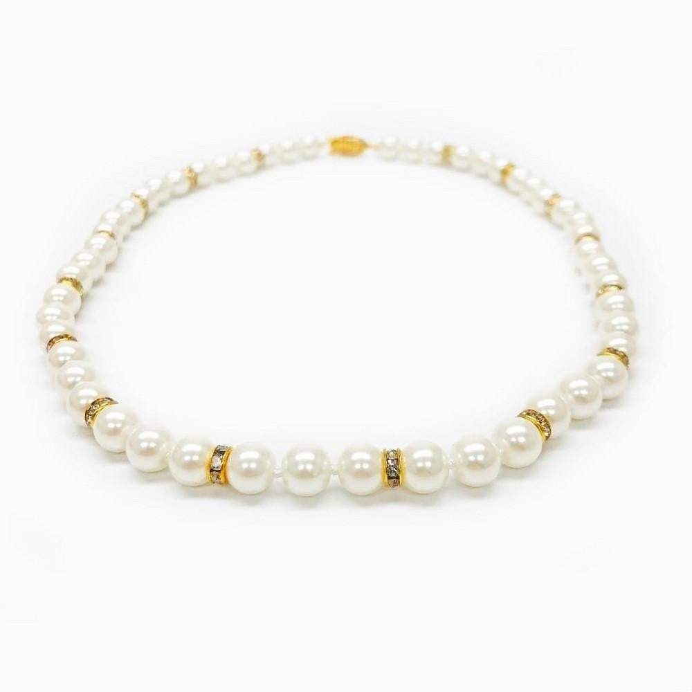 Akoya Pearl & Crystal Beaded Pearl Necklace: An Akoya Pearl & Crystal Beaded Pearl Necklace. View Photos For Further Details.