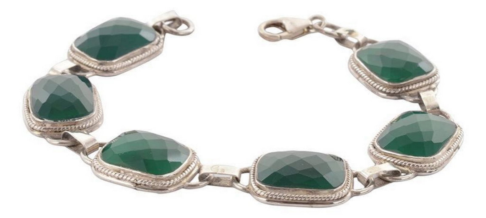 Profound Sterling Silver and Green Agate Gemstone Bracelet: Profound Sterling Silver and Green Agate Gemstone Bracelet 92.5 purity sterling silver bracelet set with beautiful green agate gemstone, Clasp type- Lobster claw, Size- 21x1.5 cm, Weight- 27.27 g