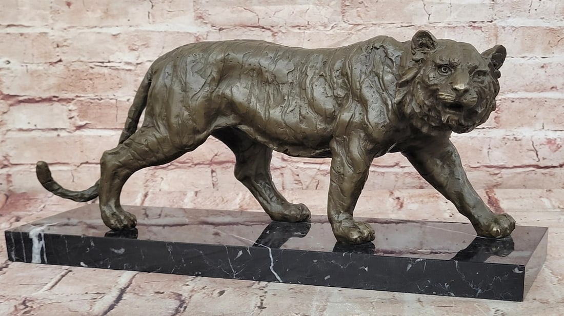 Bronze Walking Tiger Sculpture Wildlife Cat Statue by Barye - 8.5'' x 18'' (1 of 6)