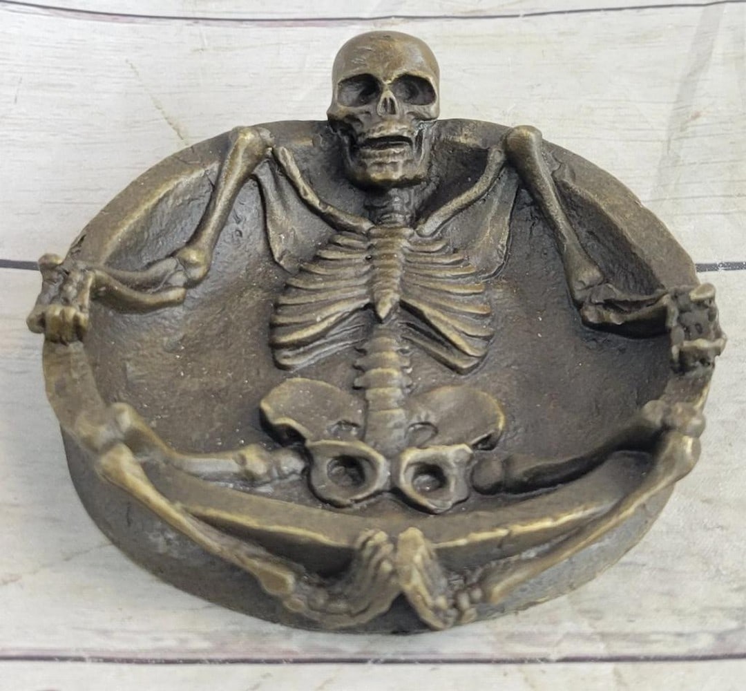 Skeleton Bronze Ashtray Sculpture in the Style of Milo - 5'' x 1.5'' (1 of 6)