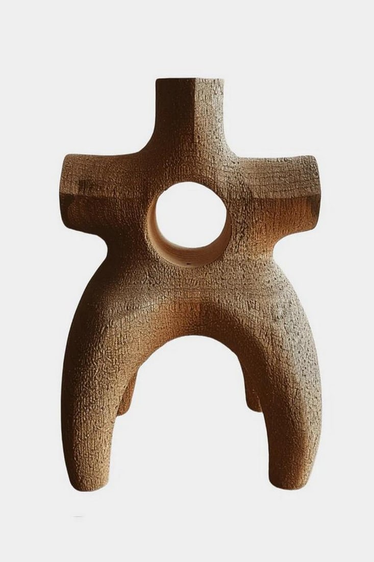 Natural Symmetry Abstract Wooden Sculpture: Natural Symmetry Abstract Wooden Sculpture This abstract wooden sculpture merges organic curves with minimalist elegance. Its central circular void and gently flared legs create a poised sense of