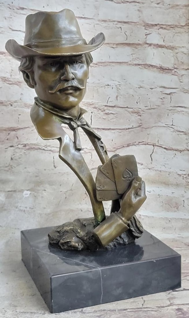Signed Original Gambling Cowboy Bronze Sculpture - 13" x 6" (1 of 9)