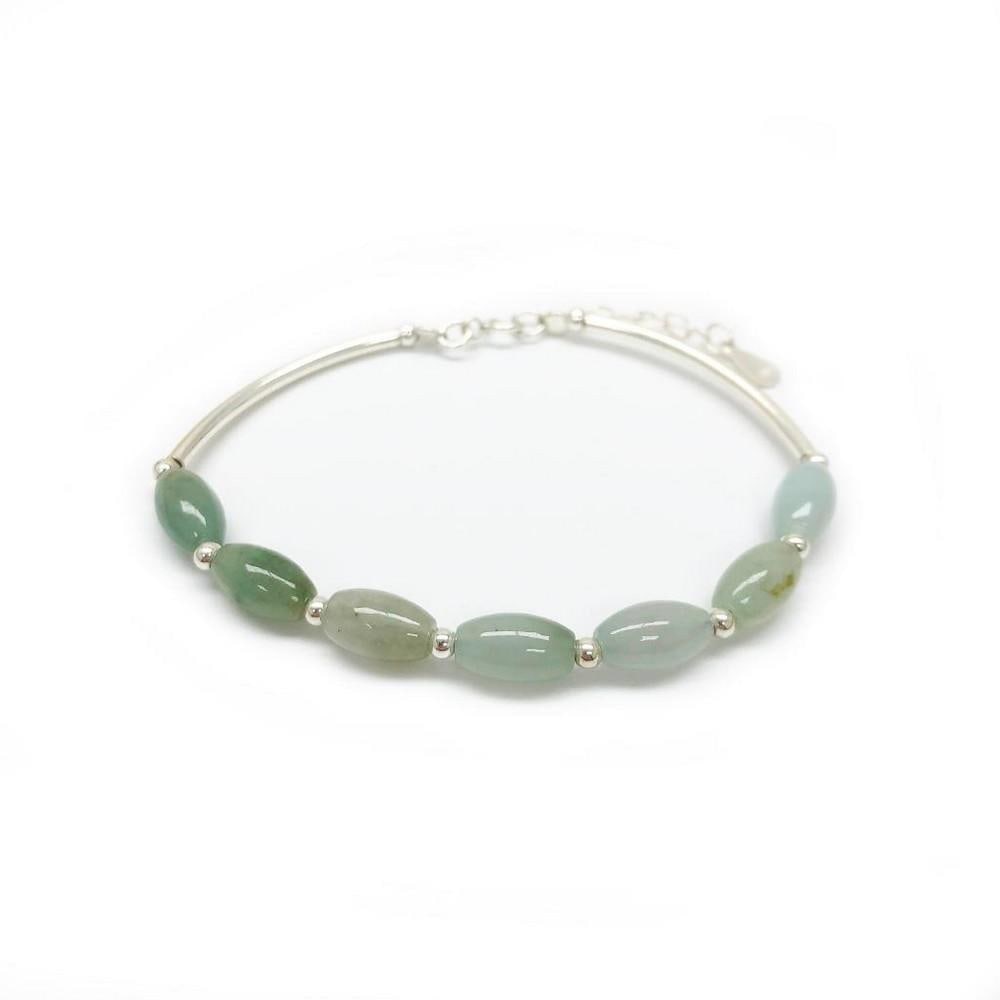Sterling Silver Natural Jade Oval Bangle (1 of 3)