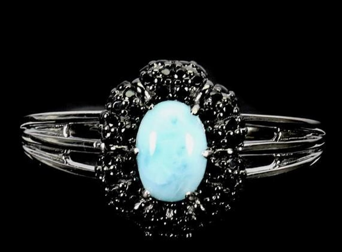 Sterling Silver Oval Larimar & Spinel Ring (1 of 3)