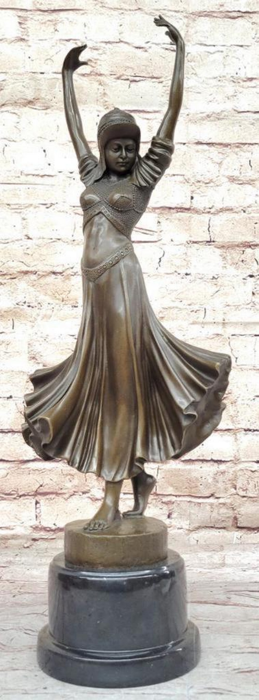 Deco Dance: Dimitri Chiparus' Bronze Gypsy Dancer Sculpture on Marble Base - 21.5" x 8": Deco Dance: Dimitri Chiparus' Bronze Gypsy Dancer Sculpture on Marble Base - 21.5" x 8" Explore the rhythmic elegance of Dimitri Chiparus' Art Deco Bronze Gypsy Dancer Sculpture, grace