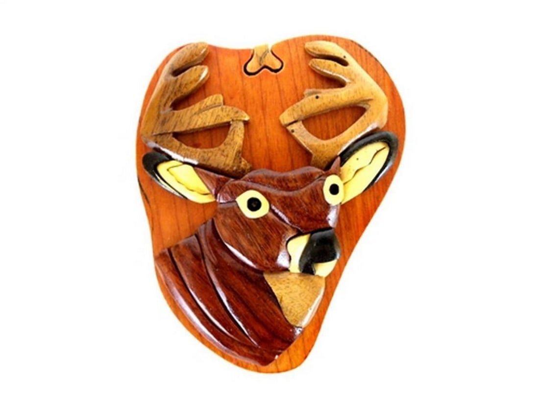 Mahogany Deer Keepsake Box: Mahogany Deer Keepsake Box This keepsake box is hand-crafted from Philippines mahogany and features a deer design on the exterior, along with a red velvet-lined interior for storing small items. The