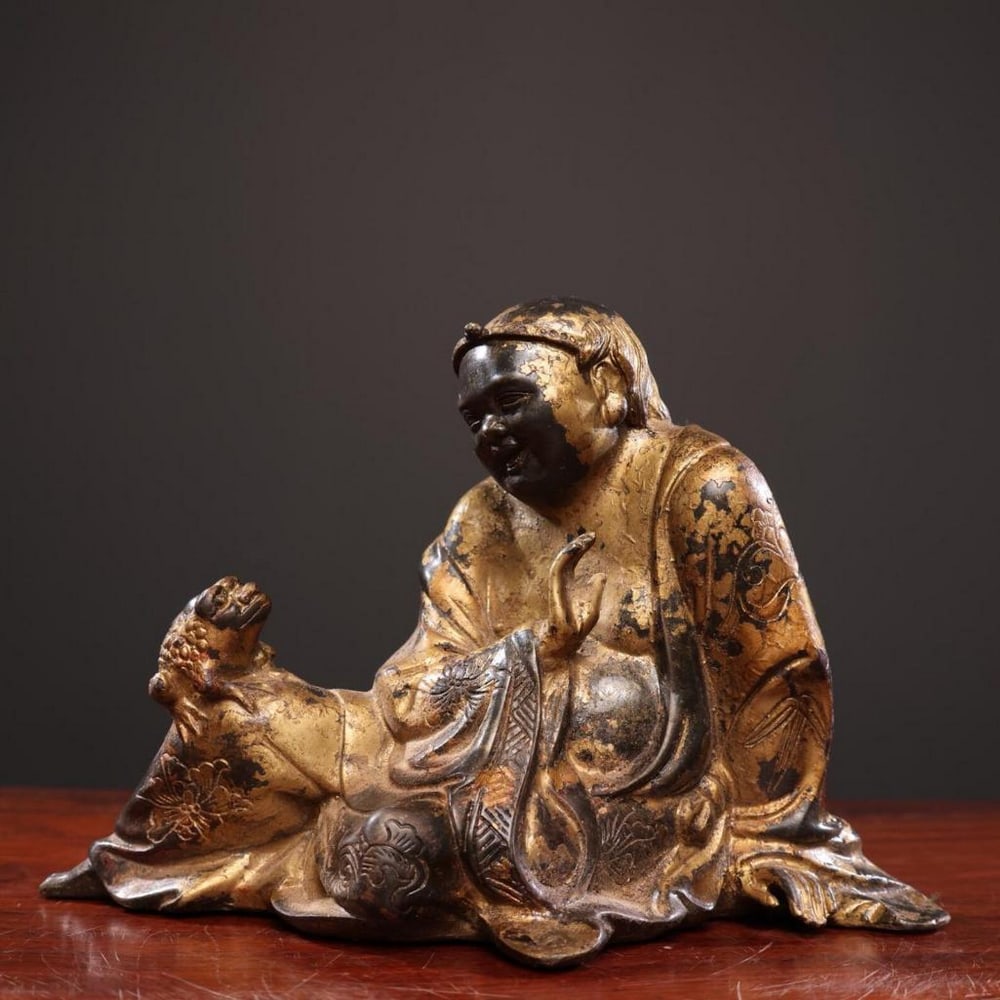Chinese Antique Cinnabar-Glazed Buddha Pure Copper Statue (1 of 6)