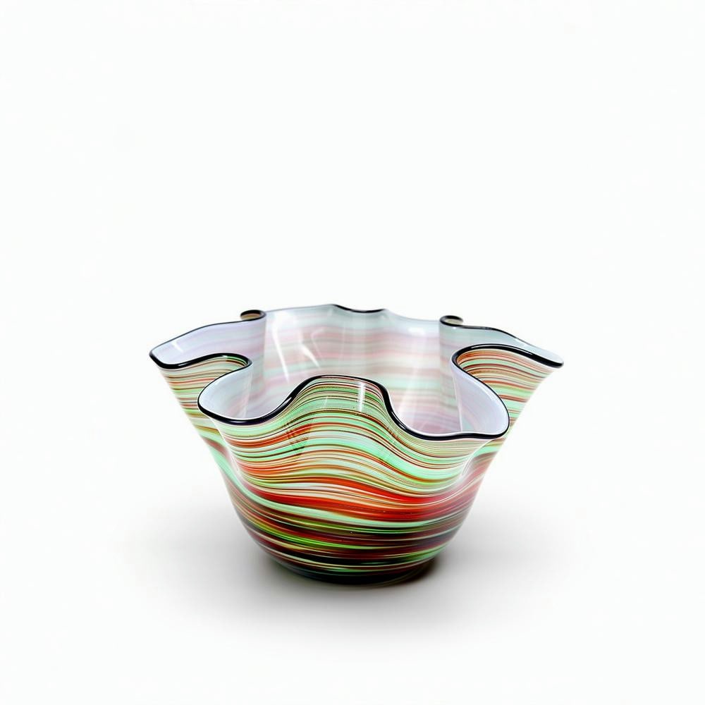 “Fantasy?? Hand Made Glass Bowl by Mirhò: “Fantasy” Hand Made Glass Bowl by Mirhò This hand-made glass bowl by Mirhò features a contemporary sculptural form defined by fluid lines, curved edges, and layered colour movement. The comp