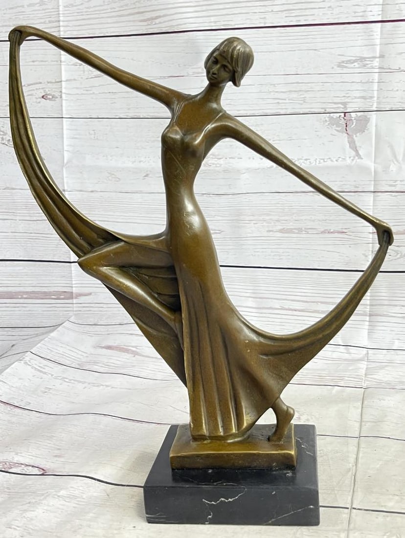 Signed Original Elegant Showgirl Dancer Bronze Sculpture - 13" x 12": Signed Original Elegant Showgirl Dancer Bronze Sculpture - 13" x 12" The lean and elegant figurine is captured in mid-dance. Her 2-dimensional appearance seems as though she was removed from a