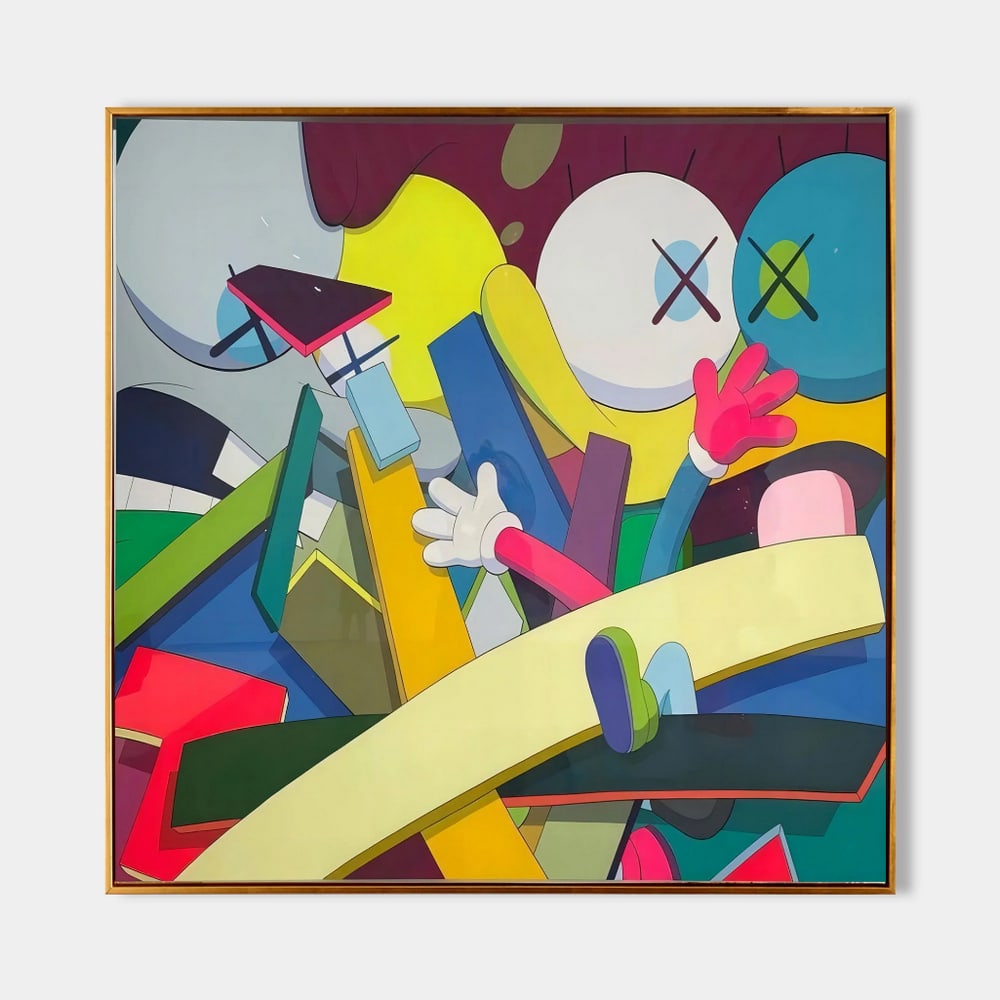 Kaws Inspired Cartoon Pop Art Canvas Painting: Kaws Inspired Cartoon Pop Art Canvas Painting Add a playful edge to your decor with this Kaws-Inspired Cartoon Pop Art Canvas Painting. Featuring bold lines, vibrant colors, and iconic character motif