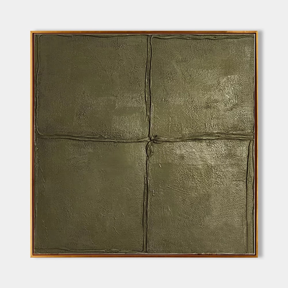 The Green Cubes Brown Abstract Wasabi-Sabi Inspired Wall Art Canvas Painting (1 of 3)