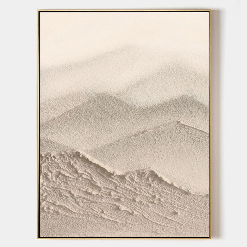 Beige Mountain Range Landscape Wasabi-Sabi Inspired Canvas Painting (1 of 3)