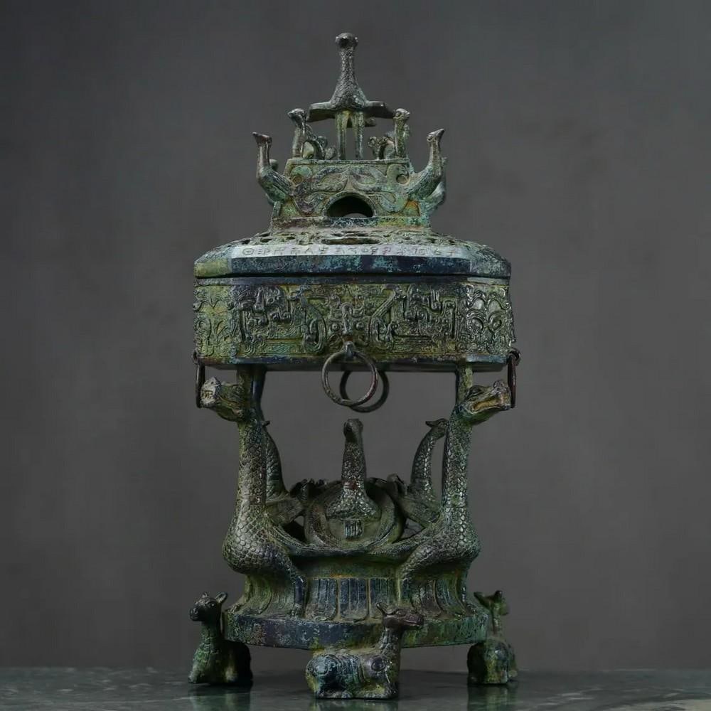 Antique Chinese Burning Phoenix Bronze Incense Burner Ornament (1 of 9)